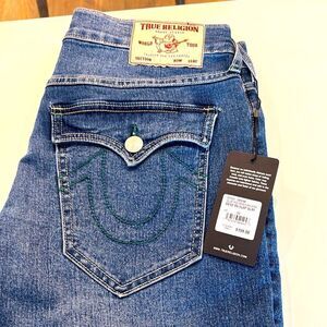 True Religion NWT jeans 32 GENO an flap slim dark blue wash faded very stretchy
